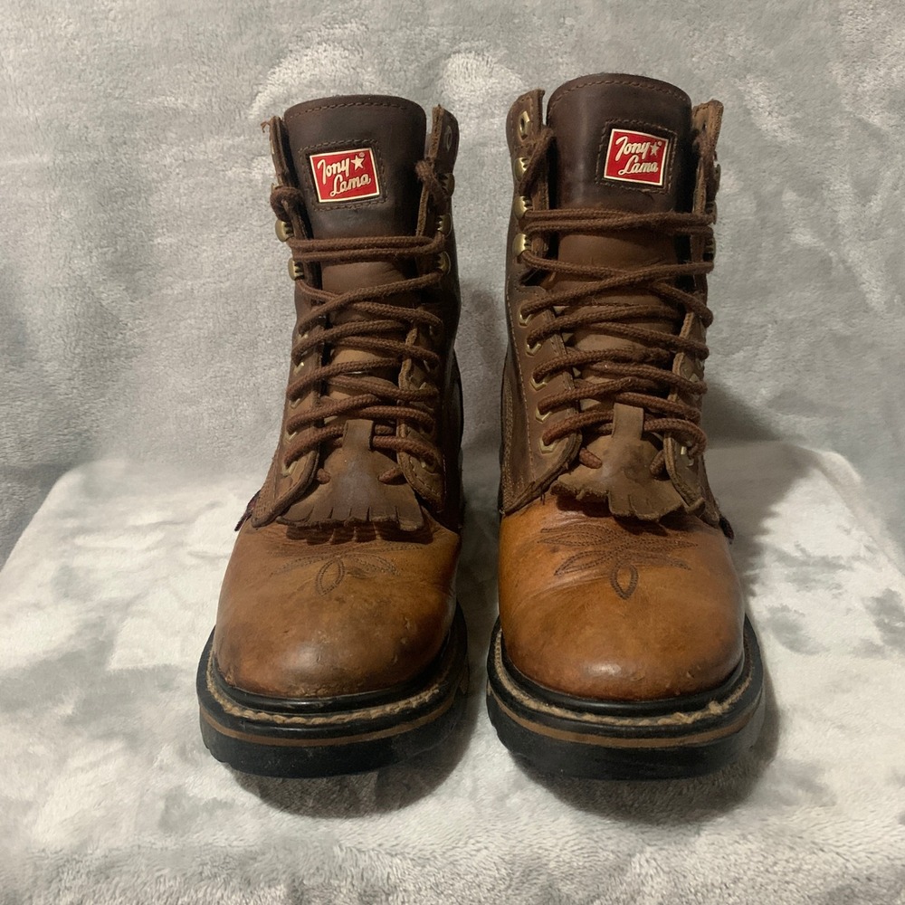 Tony Lama Mens Harlingen Waterproof Boots Leather Lace Up Kiltie Work Brown 7 D